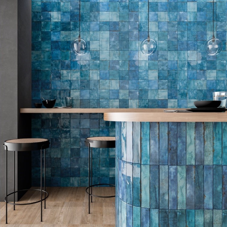 Keramische binnentegel CeraVision Enamel Ocean 5x25x0,85cm - 1 00203001 enamel square ocean 125x125 stuk sfeer - 13744