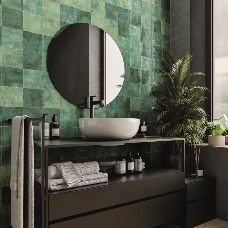 Keramische binnentegel CeraVision Enamel Moss 5x25x0,85cm - 1 00203002 enamel square moss 125x125 stuk sfeer - 13741