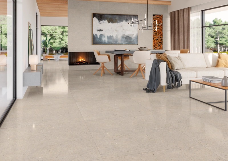 Keramische binnentegel CeraVision Cement Stone Greige 100x100x1cm - 143629 1 01041014 cement stone greige 100x100 sfeer - 18492