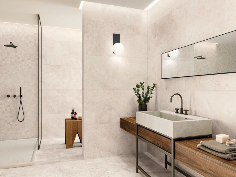 Keramische binnentegel CeraVision Augustus Cream 60x120x0,88cm - 144765 1 01033015 augustus cream rtt 60x120 sfeer - 18477
