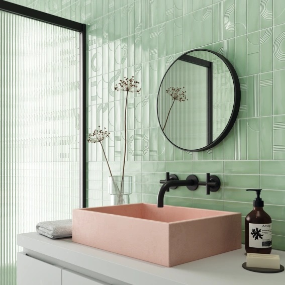 Keramische binnentegel CeraVision Glow Mint 5,2x16x0,85cm - 149147 1 00203029 glow mint 5 2x16 sfeer 1 - 19224