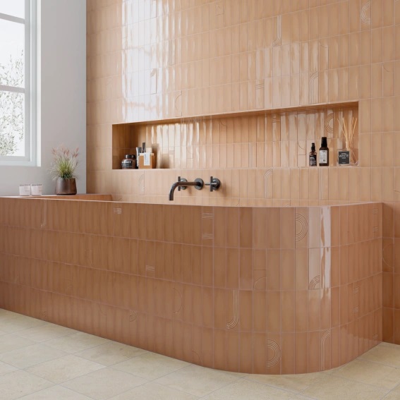 Keramische binnentegel CeraVision Glow Caramel 5,2x16x0,85cm - 149149 1 00203030 glow caramel 5 2x16 sfeer 1 - 19227