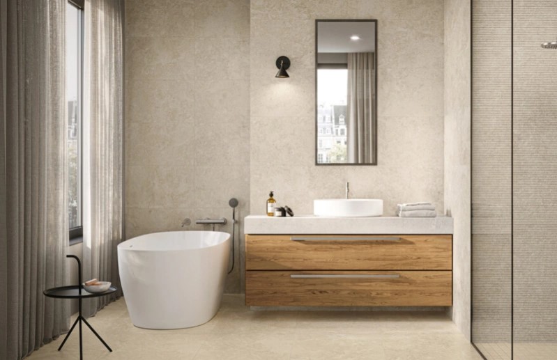 Keramische binnentegel CeraVision Duolith Ivory 30x60x0,8cm - 158539 1 09046122 duolith ivory r11 rtt 30x60 sfeer - 22169