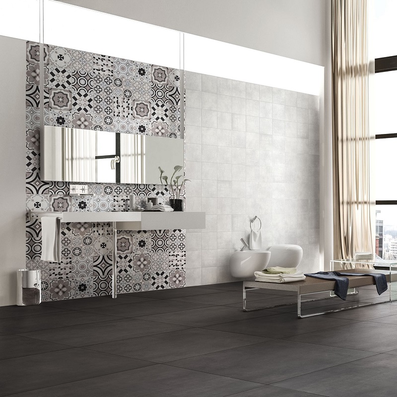 Keramische binnentegel Michel Oprey Sintesi Flow Smoke naturale 80,2x80,2x0,88cm - Flow smoke 800 white 200 dec 200 bagno - 16265