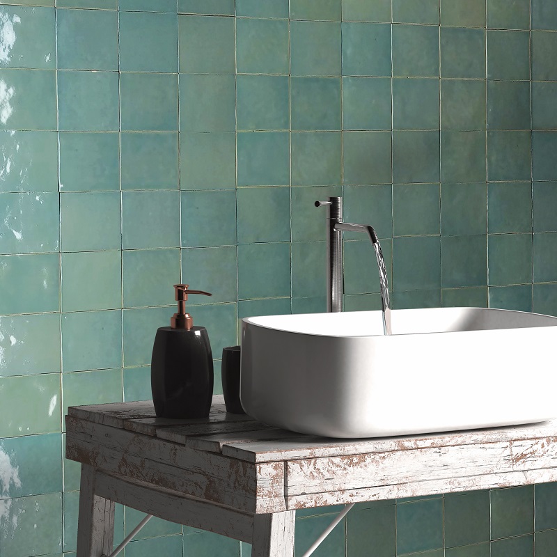 Keramische binnentegel CeraVision Manara Clay Tamir Turquesa 10x10x1,1cm - G00272136 amb tamir turquesa 10x10 sfeer - 13444