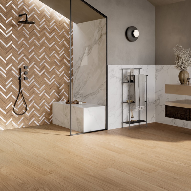 Keramische binnentegel Michel Oprey La Fabbrica Honey Wood Rovere naturale 20x120x0,88cm - Honey wood rovere sfeer 1 - 20887