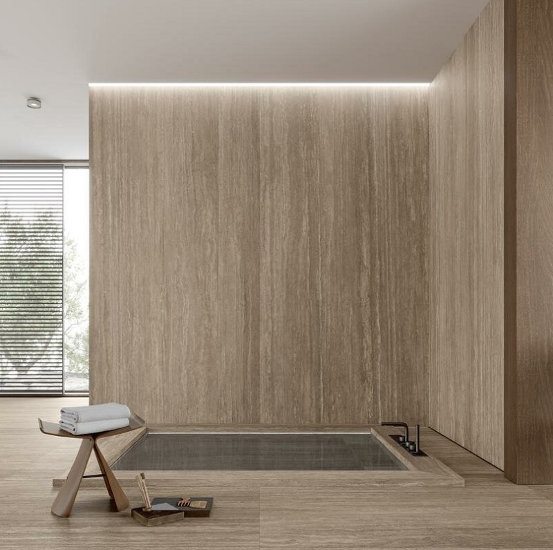 Keramische binnentegel Ariostea Marmi Classici Travertino Titanio Prelucidato 60x120x0,8cm - Keramische binnentegel ariostea marmi classici travertino titanio sfeer - 20827