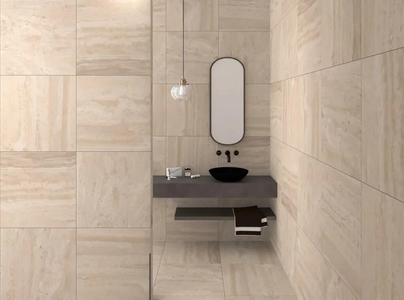 Keramische binnentegel Flaviker NAVONA Honey Vein Bruin mat 60x60x0,85cm 0006607 - Keramische binnentegel flaviker navona honey vein bruin mat 60x60x085cm 0006607 sfeer - 0006607