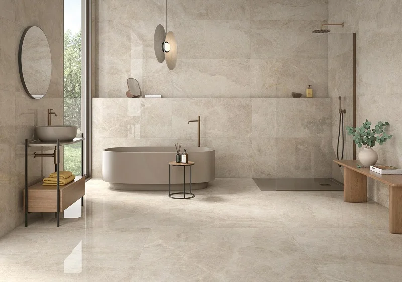 Keramische binnentegel Geo Tiles TAJ MAHAL Tan Polished Beige glans 60x120x1cm 048690036855 - Keramische binnentegel geo tiles taj mahal tan nat beige mat 60x60x1cm 178400036864 sfeer 5 - 048690036855