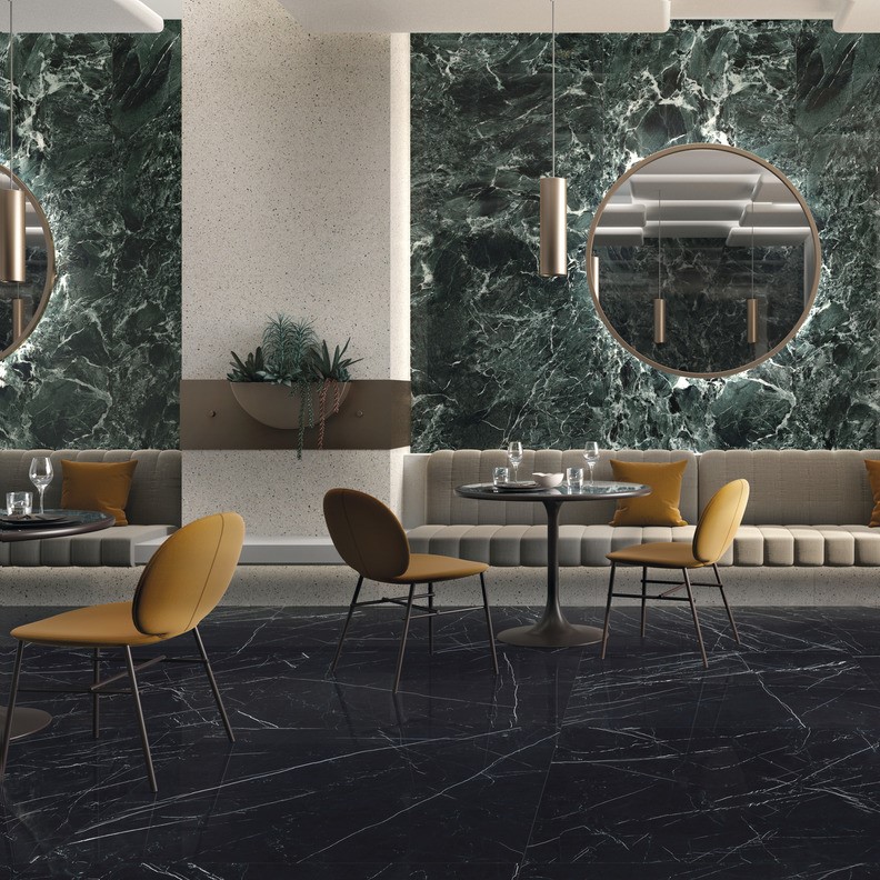 Keramische binnentegel Ariostea Marmi Classici Nero Marquina Levigato Silk 60x120x0,8cm - Marble effect black floors nero marquinia 13 - 20812